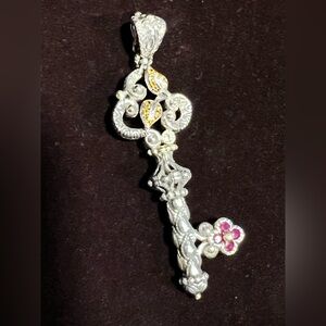 BARBARA BIXBY Key Gemstone Pendant  Enhancer Ruby Citrine Topaz SS 18k Gold NWT